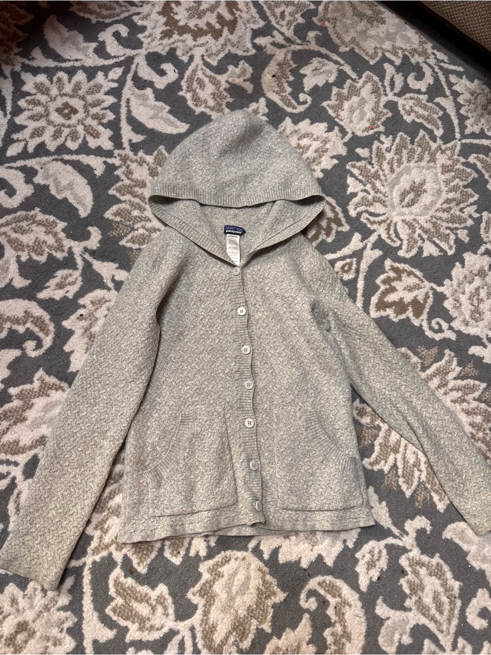 Patagonia 100% Cashmere Hooded Cardigan Sweater Gray Soft Luxury Knit - Picture 4 of 9